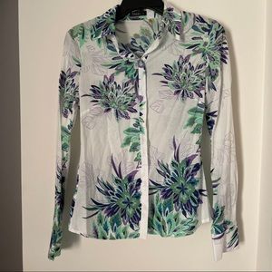 Tahari White Floral Blouse